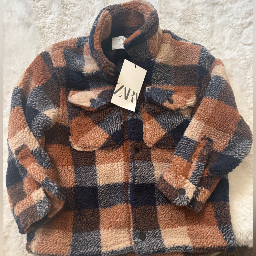Zara Blue and Tan Puffer Jacket